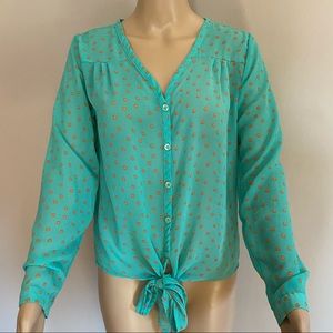 Anthropologie Pearl semi-sheer dotted tie-blouse